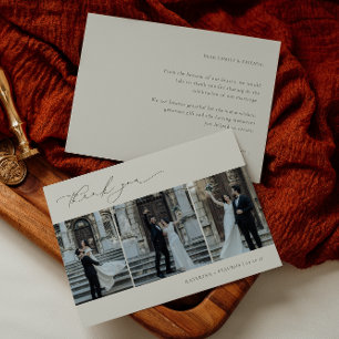 HARMONY Olive Green Minimalist 3 foto bruiloft Bedankkaart