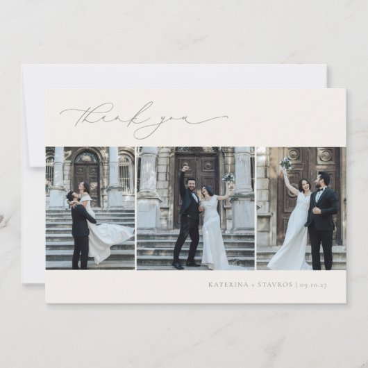 HARMONY Sage Green Minimalist 3 foto bruiloft Bedankkaart (Voorkant)