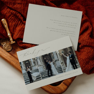 HARMONY Sage Green Minimalist 3 foto bruiloft Bedankkaart