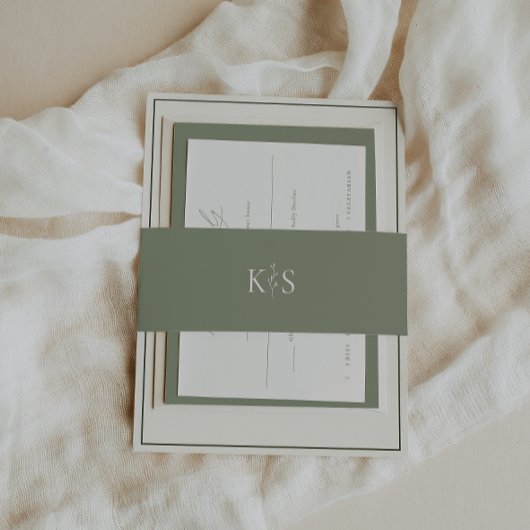 HARMONY Sage Green Monogram Minimalistisch Uitnodigingen Wikkel
