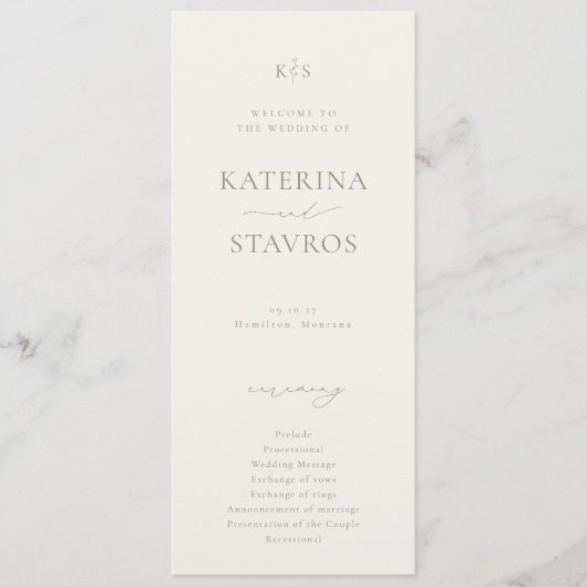 HARMONY Sage Green Wedding Programmakaart (Voorkant)