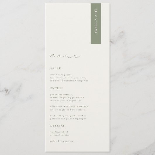 HARMONY Sage Groen Modern Wedding Menu Place Card (Voorkant)