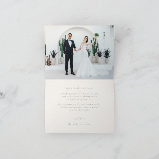 HARMONY Sage Groene Trouwfoto Bedankkaart (Binnen)