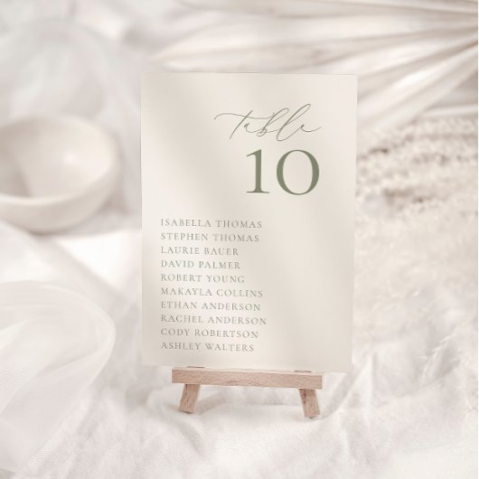 HARMONY Sage Groene Zittafel Nummer Kaart