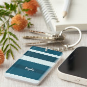 Harmony Stripes Horizontal Lines Sea Blue White Sleutelhanger (Voorkant Rechts)
