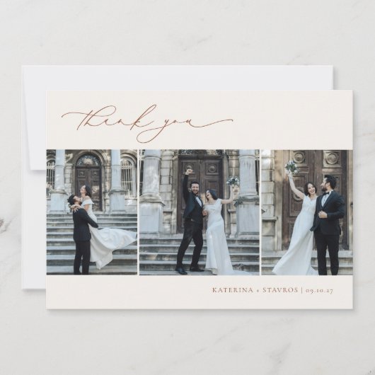 HARMONY Terracotta Minimalist 3 foto bruiloft Bedankkaart (Voorkant)