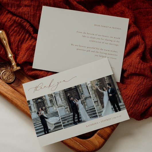 HARMONY Terracotta Minimalist 3 foto bruiloft Bedankkaart