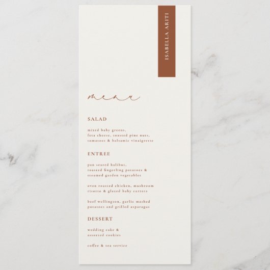 HARMONY Terracotta Modern Wedding Menu Plaats Kaar (Voorkant)