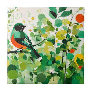 Harmony van de natuur, Abstract Bird on Tree Branc Tegeltje