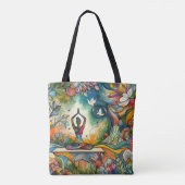 Harmony vrouw beoefenen van yoga met witte vogels tote bag (Achterkant)