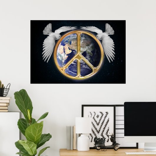 Harmony World Peace Wereldbol World Earth Dove Pos Poster (Thuiskantoor)
