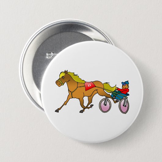 Harness Racing paard en bestuurder Ronde Button 7,6 Cm (Voorkant /achterkant)