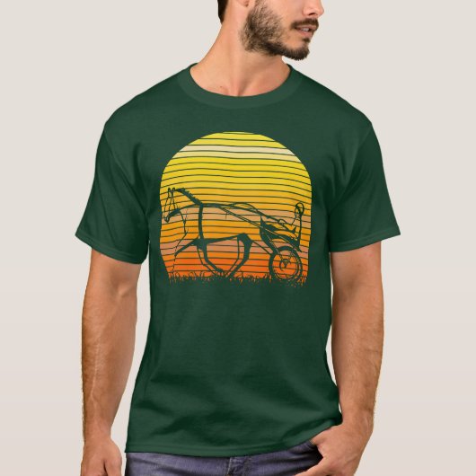 Harness Racing Race Paard Sunset Silhouet retro T-shirt (Voorkant)
