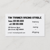 Harness Racing Trainer Visitekaartjes (Achterkant)