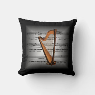 Harp ~ 3-D Bladmuziek ~ Kussen Grijs/Zwart ~