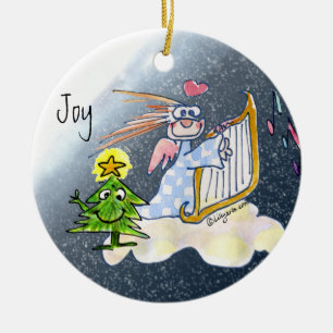 Harp Angel - Cartoon voor kerstbomen Keramisch Ornament