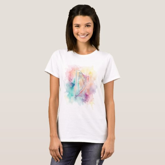 Harp aquarel T-shirt (Voorkant volledig)