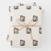 Harp Bloemen Wrapping Papier (Set van 3) Inpakpapier Vel (In situ)