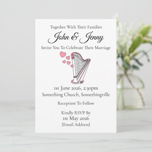 Harp bruiloft uitnodiging Harpist String Musicians (Staand voorkant)