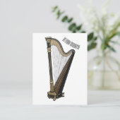 Harp cartoon illustratie briefkaart (Staand voorkant)