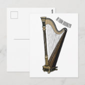 Harp cartoon illustratie briefkaart (Voorkant / Achterkant)