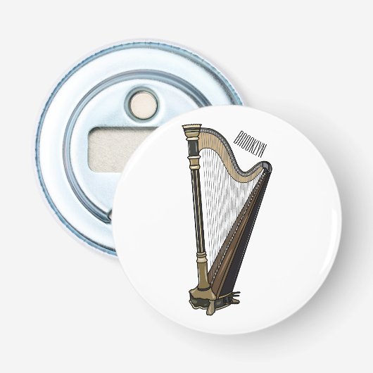 Harp cartoon illustratie button flesopener (Voorkant)