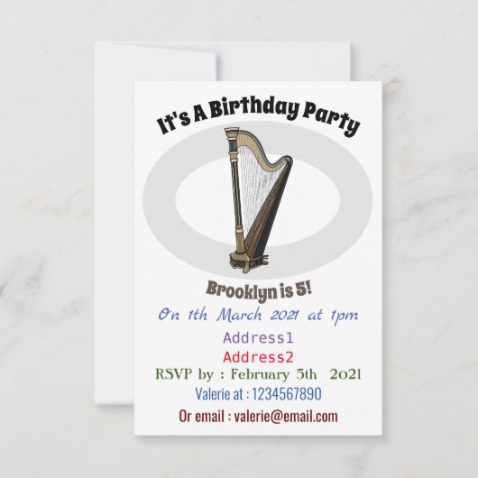 Harp cartoon illustratie kaart (Voorkant)