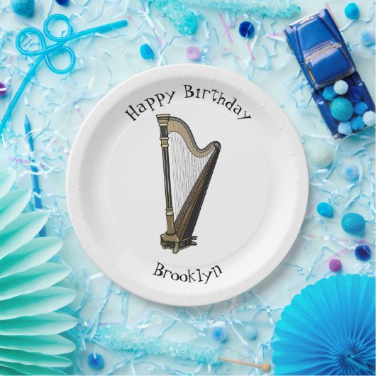 Harp cartoon illustratie papieren bordje (Feest)