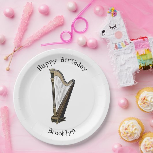 Harp cartoon illustratie papieren bordje (Feest)