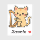 Harp Cat Fantasy Art Sticker (Vel)