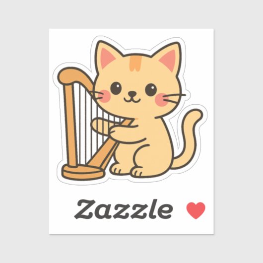 Harp Cat Fantasy Art Sticker (Vel)