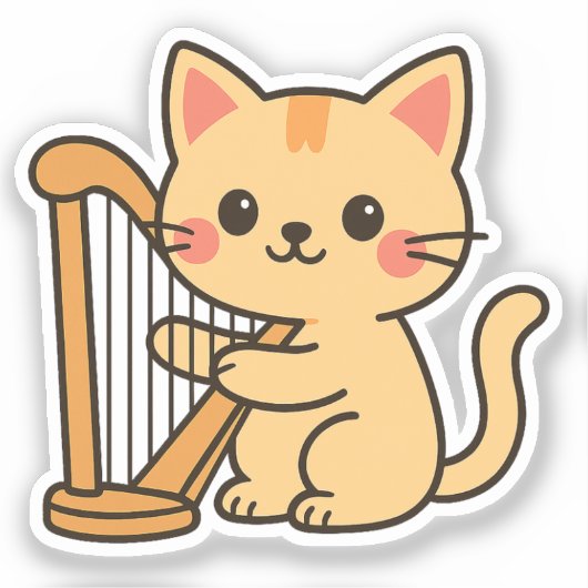 Harp Cat Fantasy Art Sticker (Voorkant)