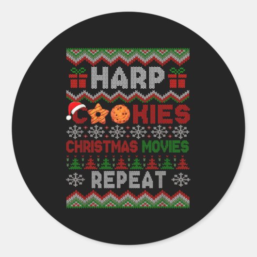 Harp Cookies Kerstfilms Herhaal Trui Instr Ronde Sticker (Voorkant)