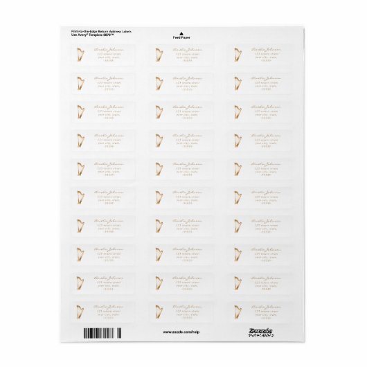 Harp Elegant Script Modern Goud Wit Muziek Etiket (Full Sheet)