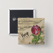 Harp Elegant Tulip  vel Music Vierkante Button 5,1 Cm (Voorkant /achterkant)