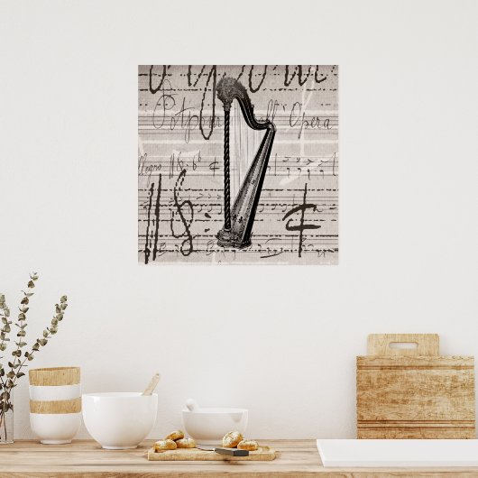  Harp en Antiek Music Collage Gepersonaliseerd Poster (Keuken)