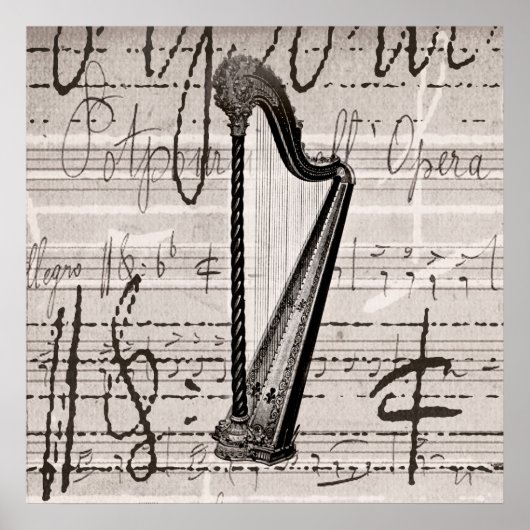 Harp en Antiek Music Collage Gepersonaliseerd Poster (Voorkant)