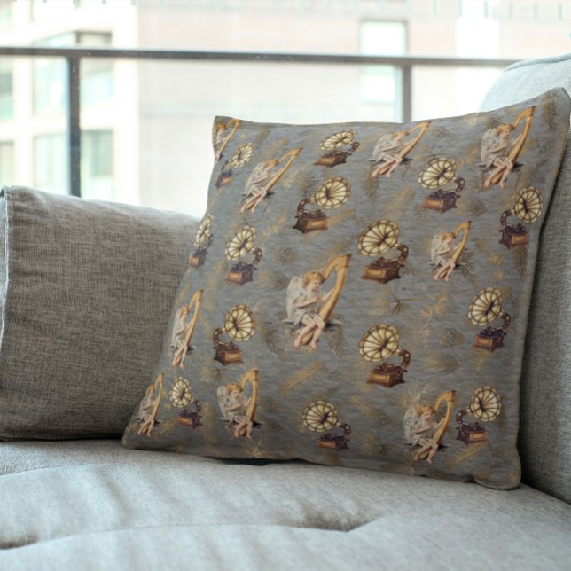  harp en grammofoon op Steel Grey Kussen (Creator heeft geüpload)