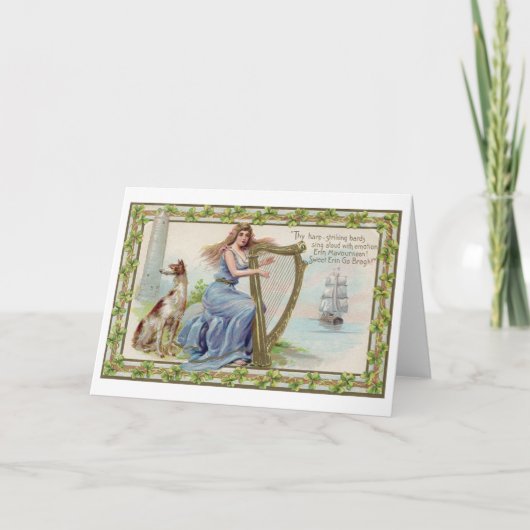 Harp en Hond, Klaver, St. Patrick's Day, Vintage Kaart (Voorkant)