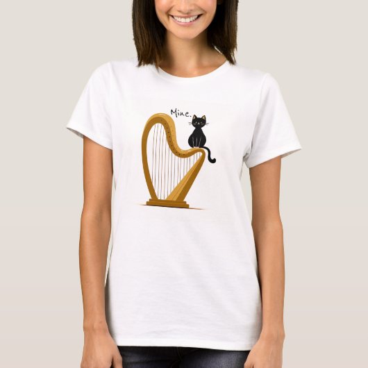 Harp en Kat Ontwerp Lang T-Shirt (Voorkant)