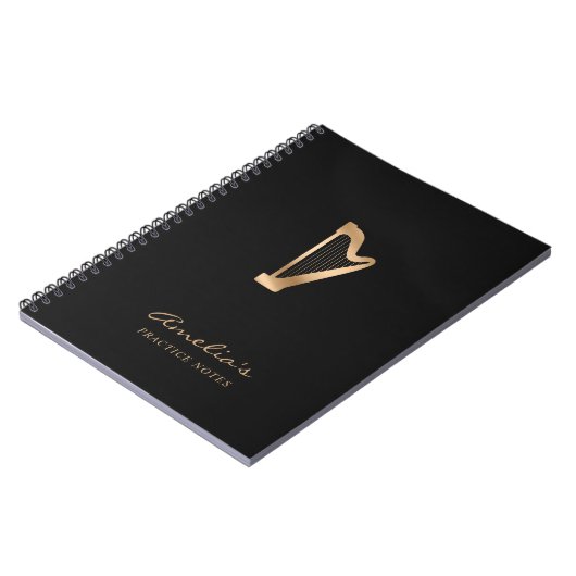 Harp Goud Zwart Elegant Script Music Teacher Notitieboek (Linkerzijde)