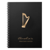 Harp Goud Zwart Elegant Script Music Teacher Notitieboek (Voorkant)