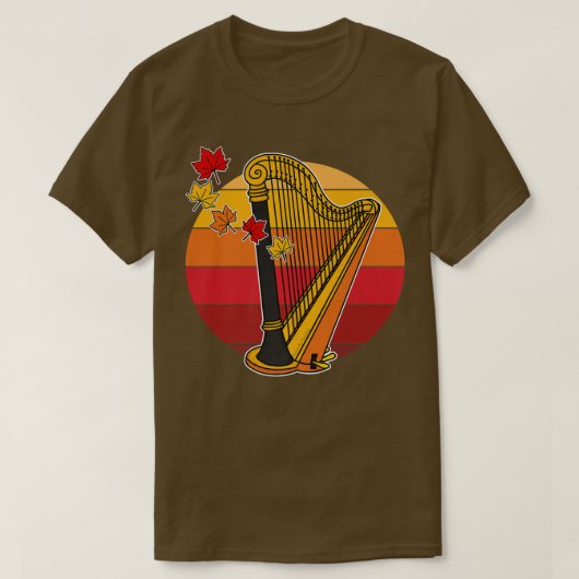 Harp Herfst Harpist Autumn Thanksgiving String Mus T-shirt (Design voorkant)
