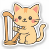 Harp Kat Fantasie Kunst Sticker (Voorkant)