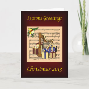 Harp & kerstcadeaus ~ Bladmuziek Achtergrond Feestdagen Kaart