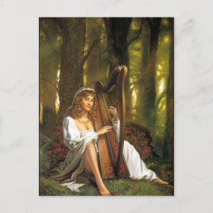 Harp Lady-Briefkaart Betoverende vrouw met harp Briefkaart