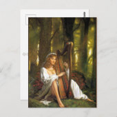 Harp Lady-Briefkaart | Betoverende vrouw met harp Briefkaart (Voorkant / Achterkant)