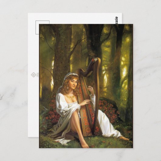 Harp Lady-Briefkaart | Betoverende vrouw met harp Briefkaart (Voorkant / Achterkant)