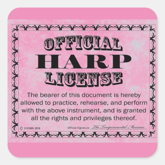 Harp License Square Sticker (Voorkant)