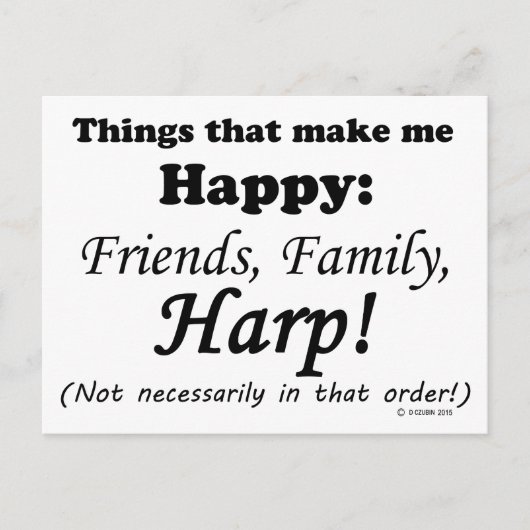 Harp maakt me gelukkig briefkaart (Voorkant)